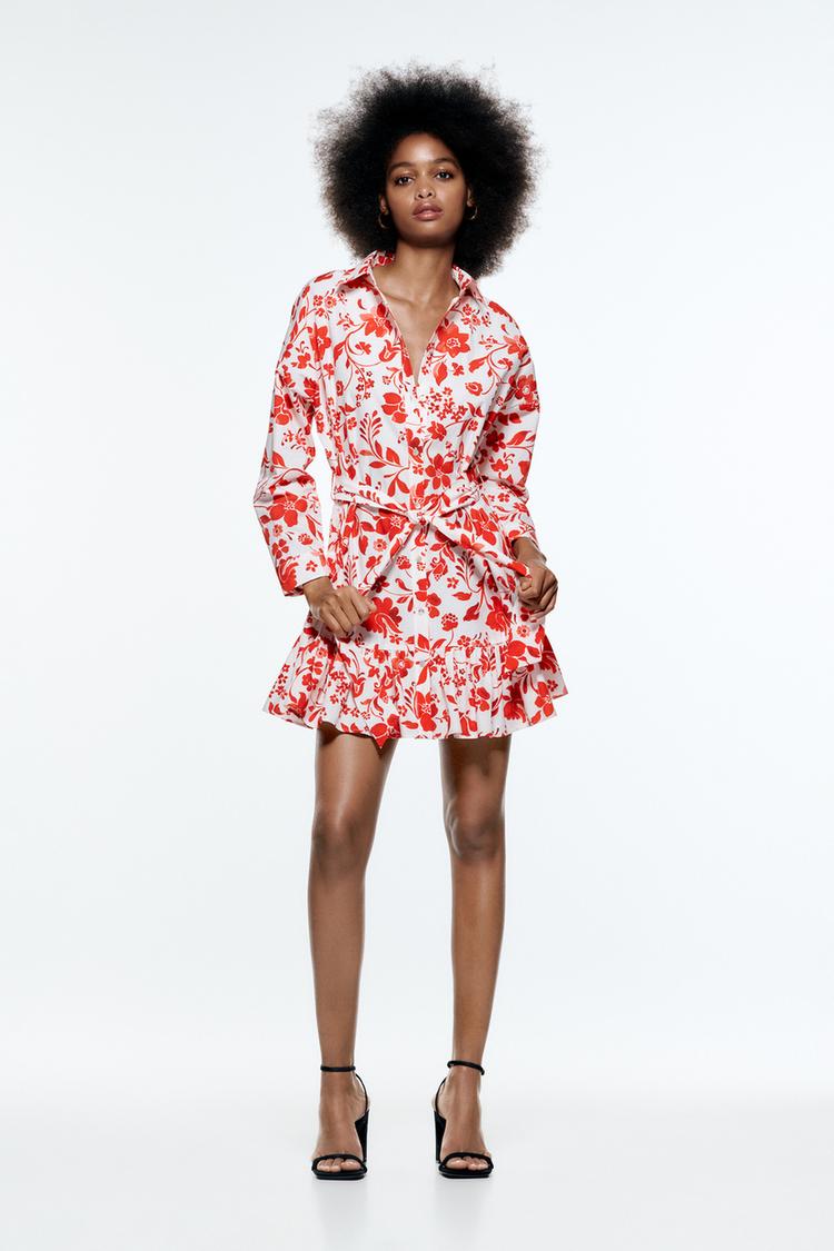 FLORAL PRINT DRESS Ecru Red ZARA Canada